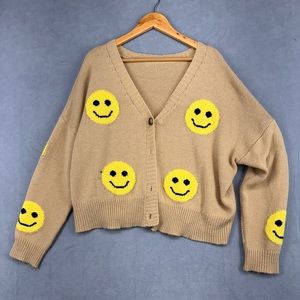 Lesmart Women's Loose-Fit Smile Face Knitted Cardigan Sweater